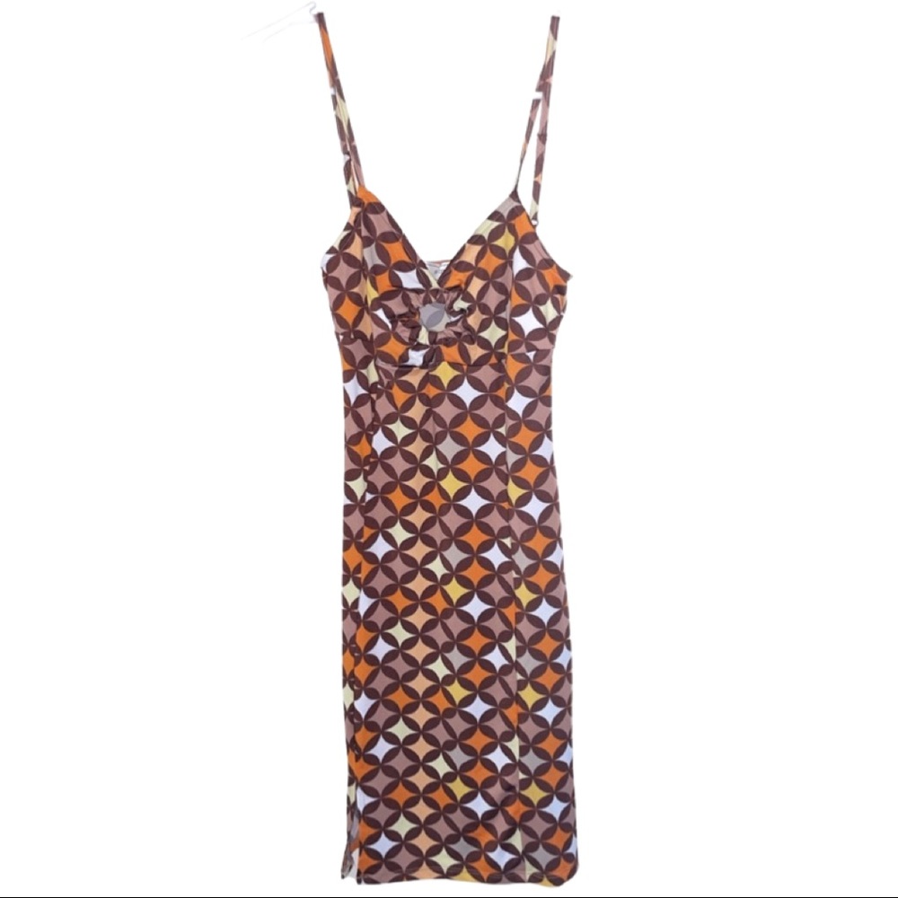 “NO COMMENT” Retro Geo Printed Mini Dress - Picture 2 of 3